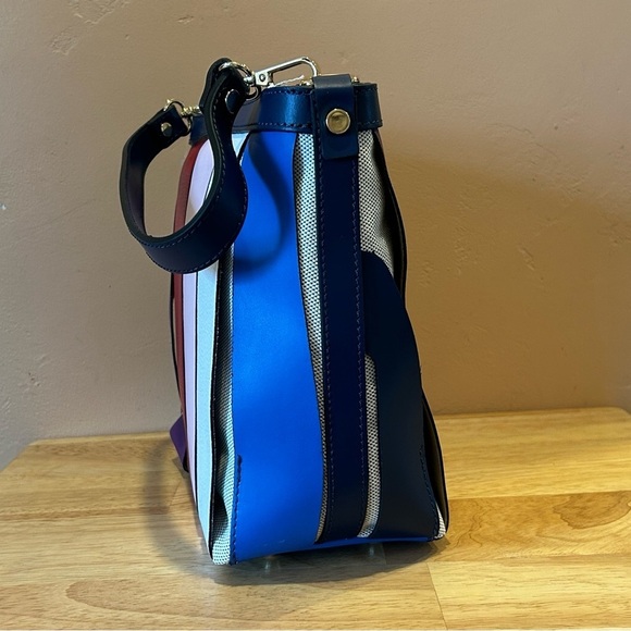 CHEVAL Made In Italy Woven Leather Color Block Panels Shoulder Bag - Picture 7 of 8